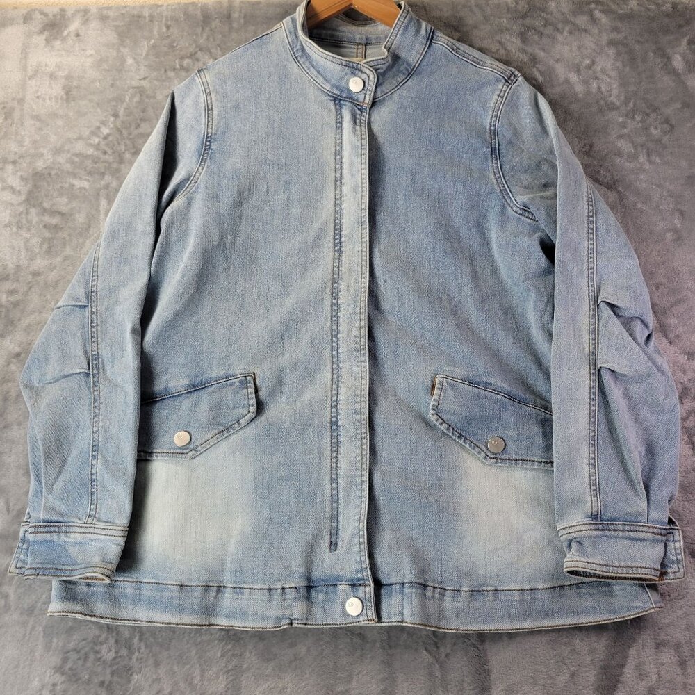 LOGO by Lori Goldstein Womens Denim Jacket 6 LightWash ZipUp Front Heavy Utility